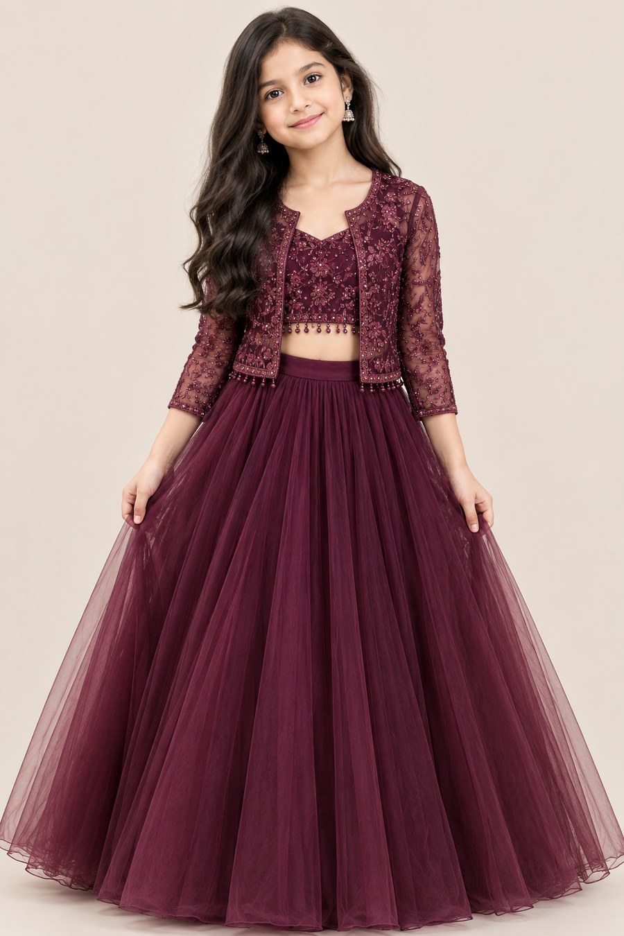 Wineberry Royale Net Lehenga